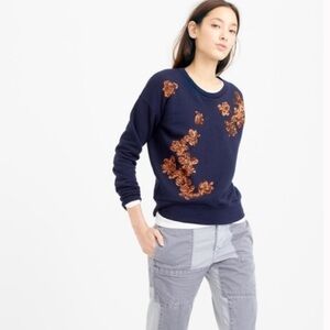 Final price! J. Crew Holiday Navy Sweater with Rust/Copper Sequin Floral LARGE